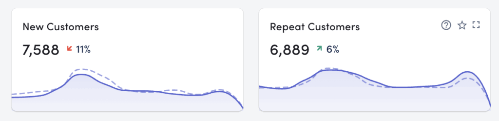 Dashboard showing new vs repeat customers